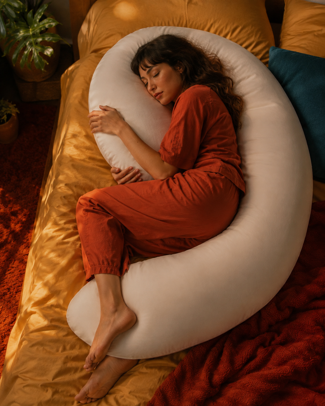 Resting while holding the Moon Sleep Pillow